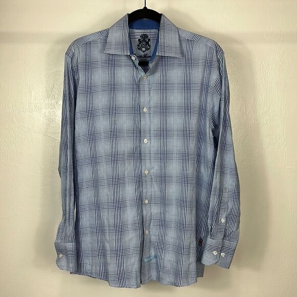 English Laundry Cotton Blend Blue Plaid Button Down Shirt Size M - Picture 1 of 14